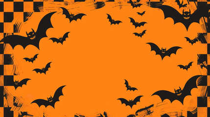 ハロウィン　オレンジチェック　イラスト