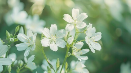 Obraz premium White wildflowers macro photography in a garden