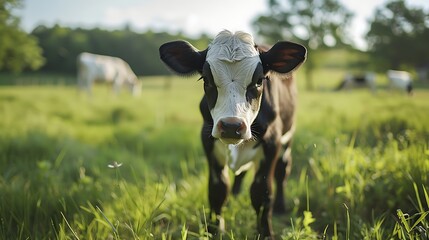 Highlight sustainable dairy farming practices by photographing eco-friendly farm setups, including solar panels, organic feed, and humane treatment of animals, to emphasize the importance of