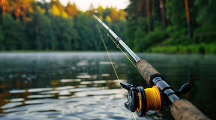 Fishing rod above a body of water