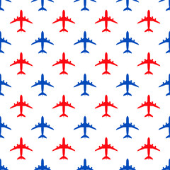 airplanes silhouettes. Seamless airplane pattern. Planes in flight, takeoff, running, landing. Aircraft silhouette in the sky. aircraft icon and set of passenger plane silhouette