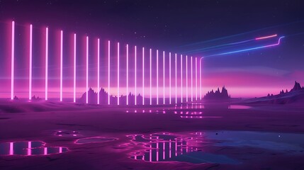 A neon barcode stretching across infinity, encoding secrets within its lines