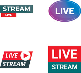 Collection of colorful live stream badges suitable for web broadcasts and online video services