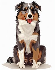 Broken Glass Window With HoleAustralian shepherd sitting on white background