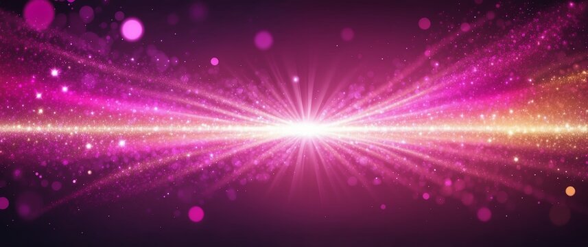 abstract bright glitter bokeh pink rays of light beams spectrum banner illustration