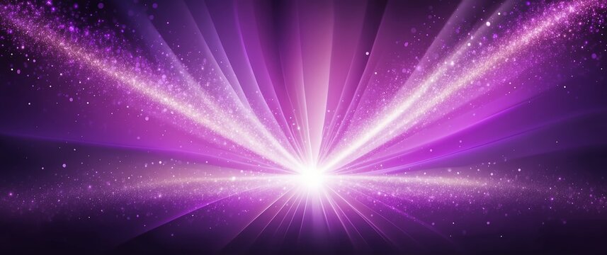 abstract bright glitter bokeh purple rays of light beams spectrum banner illustration
