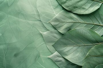 Obraz premium Close-up background of overlapping green leaves with visible veins