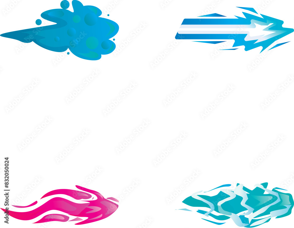 Poster set of four vibrant, vectorbased abstract speed motion effects on a white background