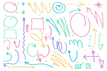 Set of hand drawn arrows with curvy lines.