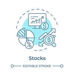 Stocks soft blue concept icon. Financial diversification, investing shares. Statistic charts growth. Round shape line illustration. Abstract idea. Graphic design. Easy to use in infographic