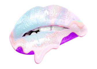 Png melting holographic woman's lips, transparent background