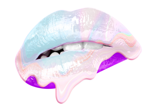Png melting holographic woman's lips, transparent background