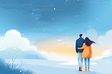 Obraz premium A couple is walking on a snowy path, with the man holding the woman's hand