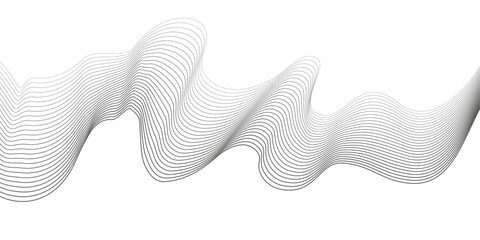 Undulate Grey Wave Swirl, frequency sound wave, twisted curve lines with blend effect. Technology, data science, geometric border. Isolated on white background. Vector illustration.