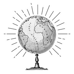 Globe png sticker, vintage educational illustration, transparent background