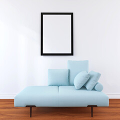 Wall Poster Frame Mockup with Beautiful Decor and Sofa. 3D render