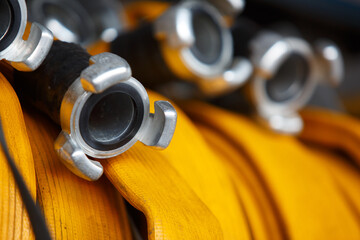 close-up of some collected firefighter hoses