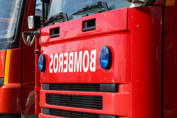 Closeup shot of a red fire truck