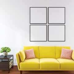 Living Room Wall Poster Frame Mockup with Beautiful Interior Design and Modern Decor