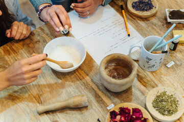 Creating natural soaps in a traditional workshop setting