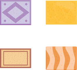 Illustration of four cartoonstyle tiles with diverse textures and colors