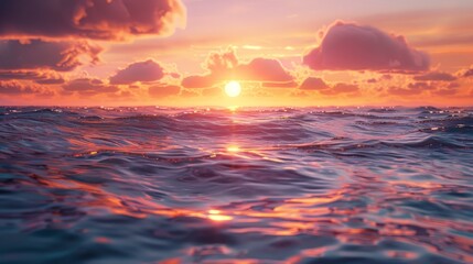 Obraz premium a serene sunset over calm waters, gentle waves and soft colors