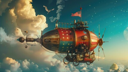 A whimsical cartoon inventor creates a flying machine to soar through the skies and capture breathtaking views of Independence Day celebrations