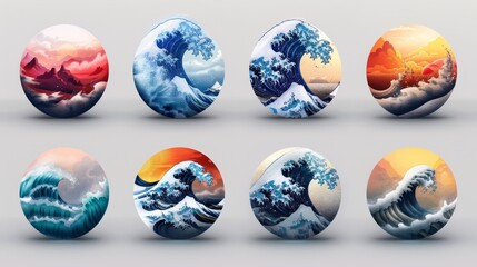 Sea Waves Icon Set. Collection of wave icons. illustration