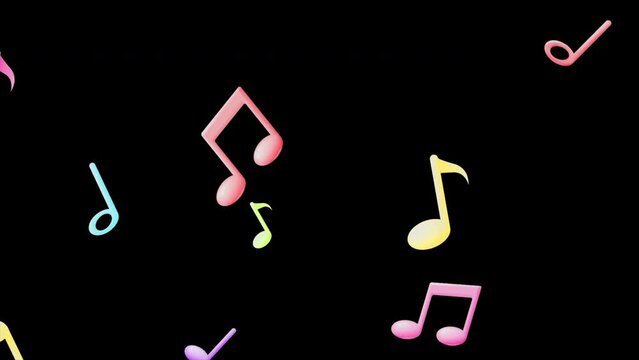 Musical notes flying from center,  Musical notes streaming up in melody animation overlay on Alpha Channel Background
