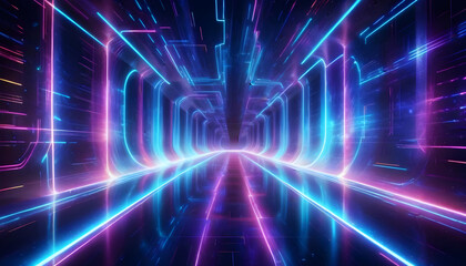 Background futuristic neon tunnel with glowing lines and shape 4