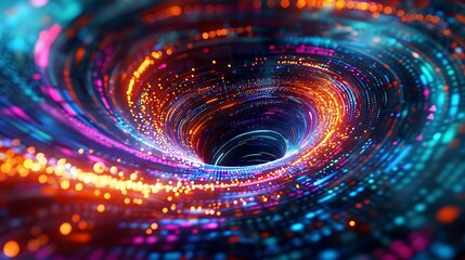 Obraz premium A neon vortex pulling data streams into its center, creating a digital whirlpool
