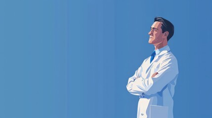 Senior Male Doctor in Blue Background Illustration