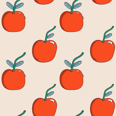Seamless pattern with bright red cherries on a beige background. Vector illustration