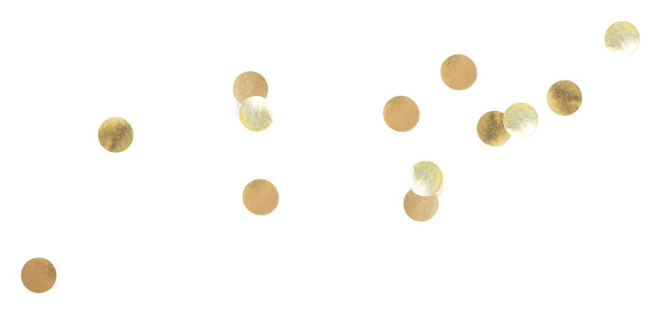 Png golden metallic round paper flecks scattered, transparent background
