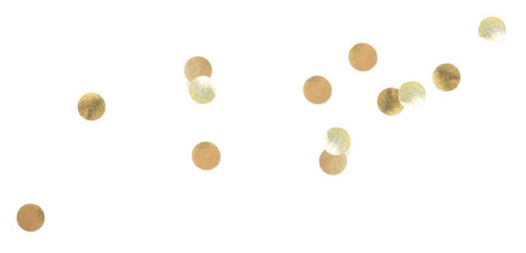 Png golden metallic round paper flecks scattered, transparent background