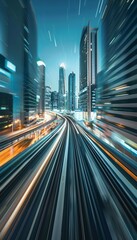 Fototapeta premium High speed train in urban city, realistic transportation scene