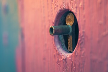 A keyhole is lit up in a dark room