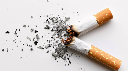 A cigarettes are on the ground, with the ash and debris scattered around the cigarettes
