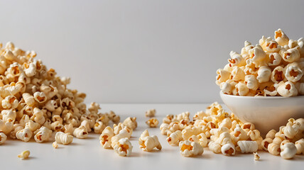 A Pile of popcorns on a plain solid white background with copy space
