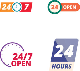 Colorful and flexible 247 service icons set for customer support and business assistance with round the clock availability. Nonstop operations