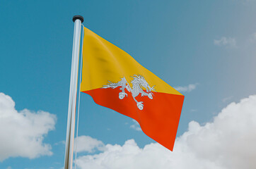 Bhutan Flag with Sky Background 3d illustration image
