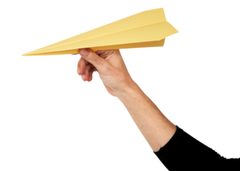 Hand png holding paper plane sticker, transparent background