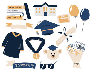 Cute vector set related to graduation campus 