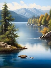 Lake River Landscape Nature Oil Painting Art