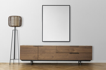 Picture frame png mockup on wall, Scandinavian decor living room, transparent design
