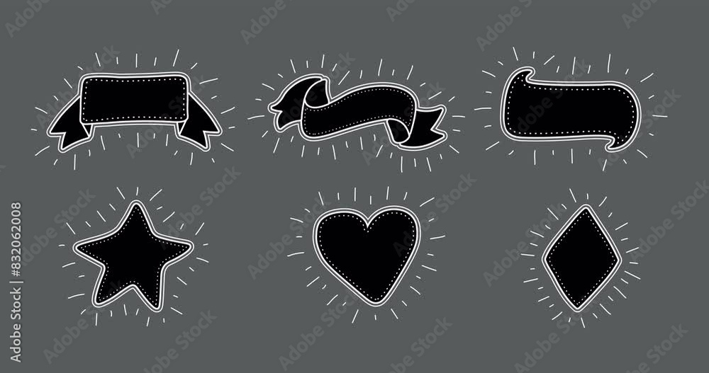 Poster set of animated text boxes in hand drawn style with empty space for text. stickers, labels for writi