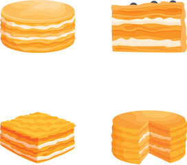 Colorful illustration of various cake slices, perfect for dessert menu design elements