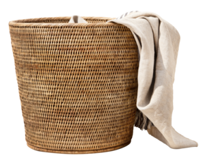 Png weaved laundry basket sticker, transparent background
