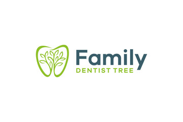 Vector logo of Dental life and Dental Clinic, Leaf, Tree. Green Teeth Logo. Dental Care and Dental Specialist Logo Illustration.