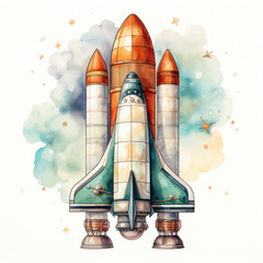 Fototapeta premium watercolor rocket clipart, Generative Ai